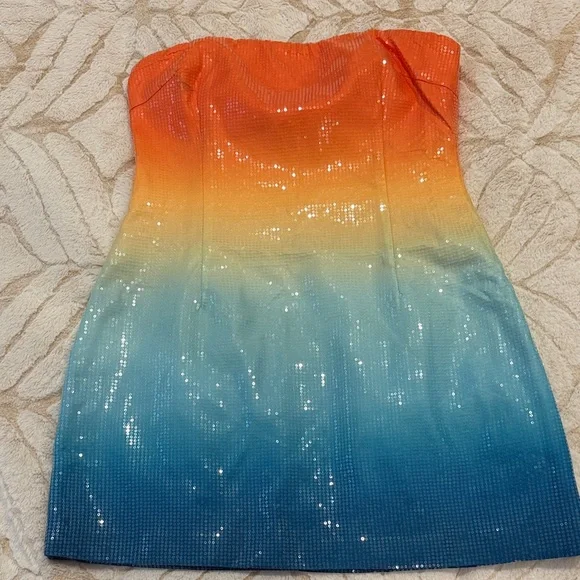 open lace back dress Orange, Blue & White Vintage Mini Dress – Bigoudis main image 1